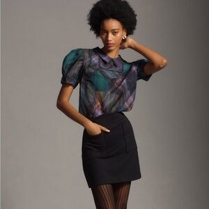 Maeve short sleeve sheer scallop trim blouse